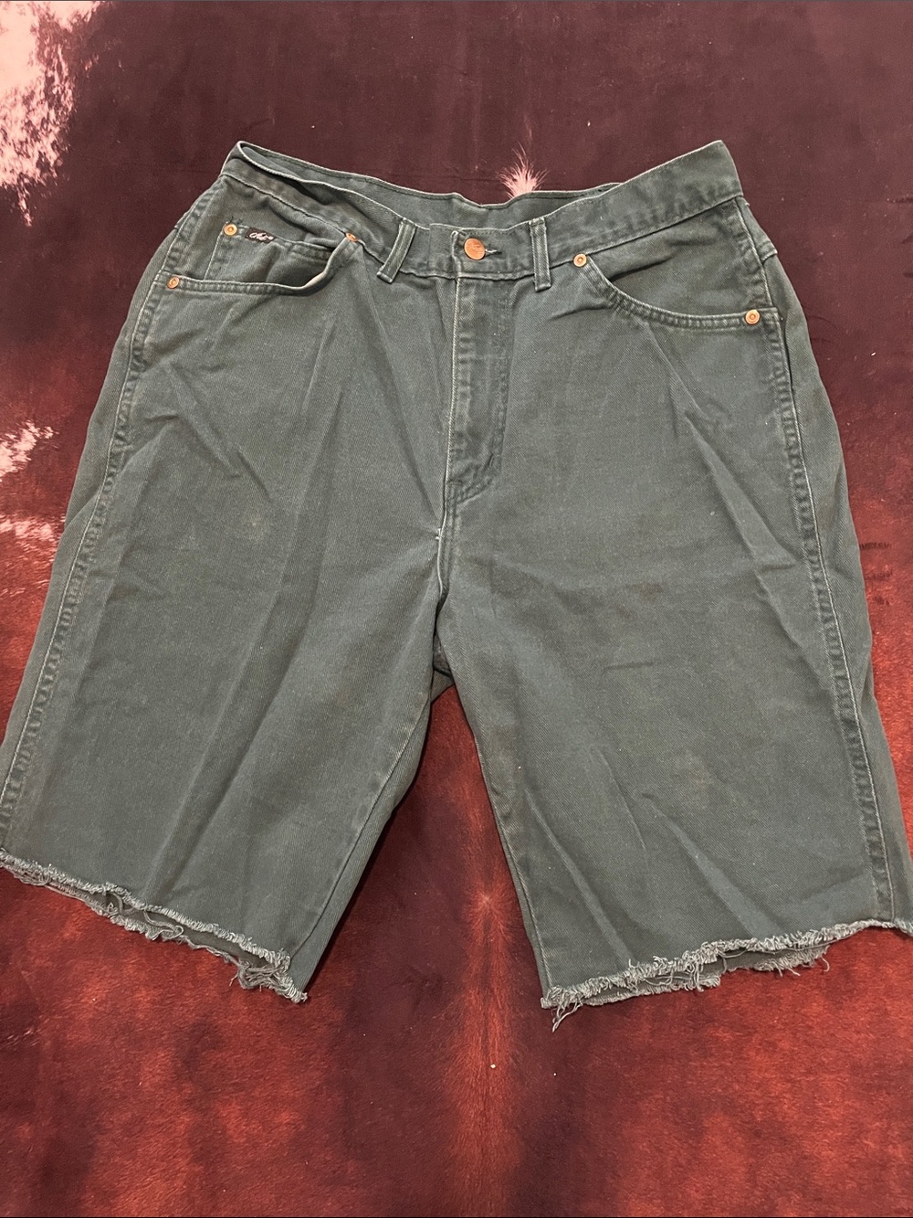 chic Dark Green Frayed Hem Jean Shorts